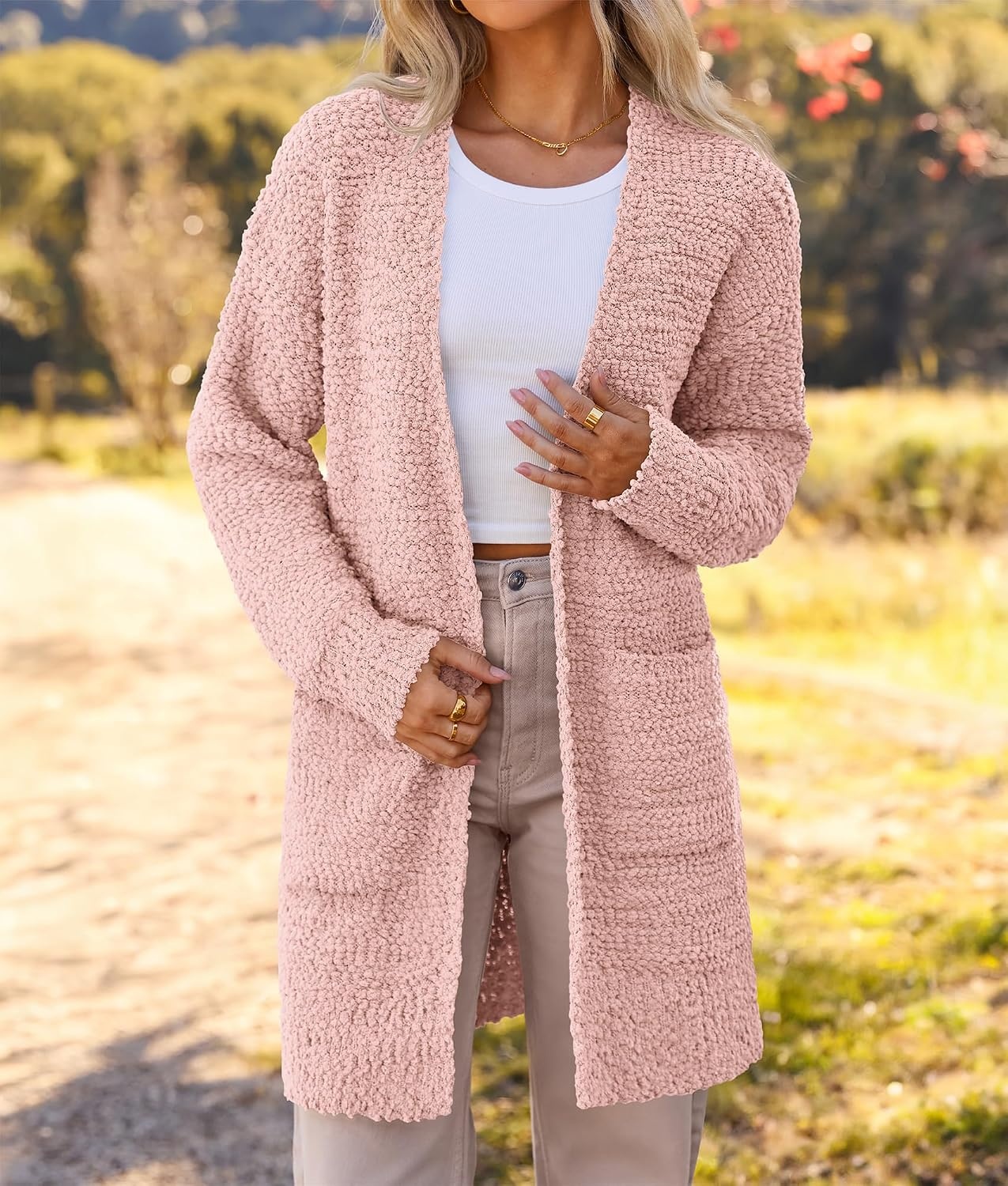 image:imageMEROKEETY Womens Fuzzy Chunky Oversized Cardigan Sweaters 2026 Fall OutfitsPink