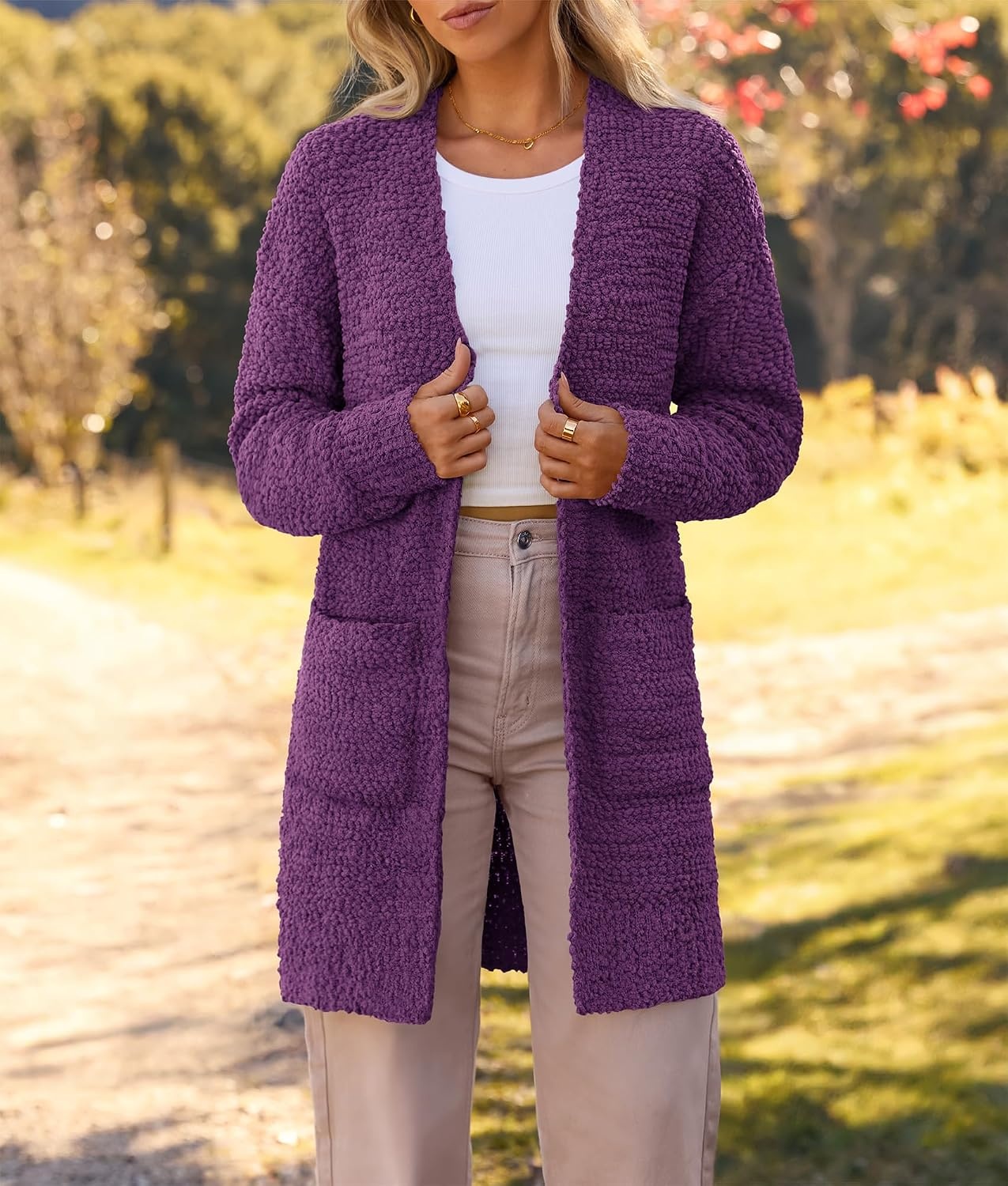 image:imageMEROKEETY Womens Fuzzy Chunky Oversized Cardigan Sweaters 2026 Fall OutfitsPlum