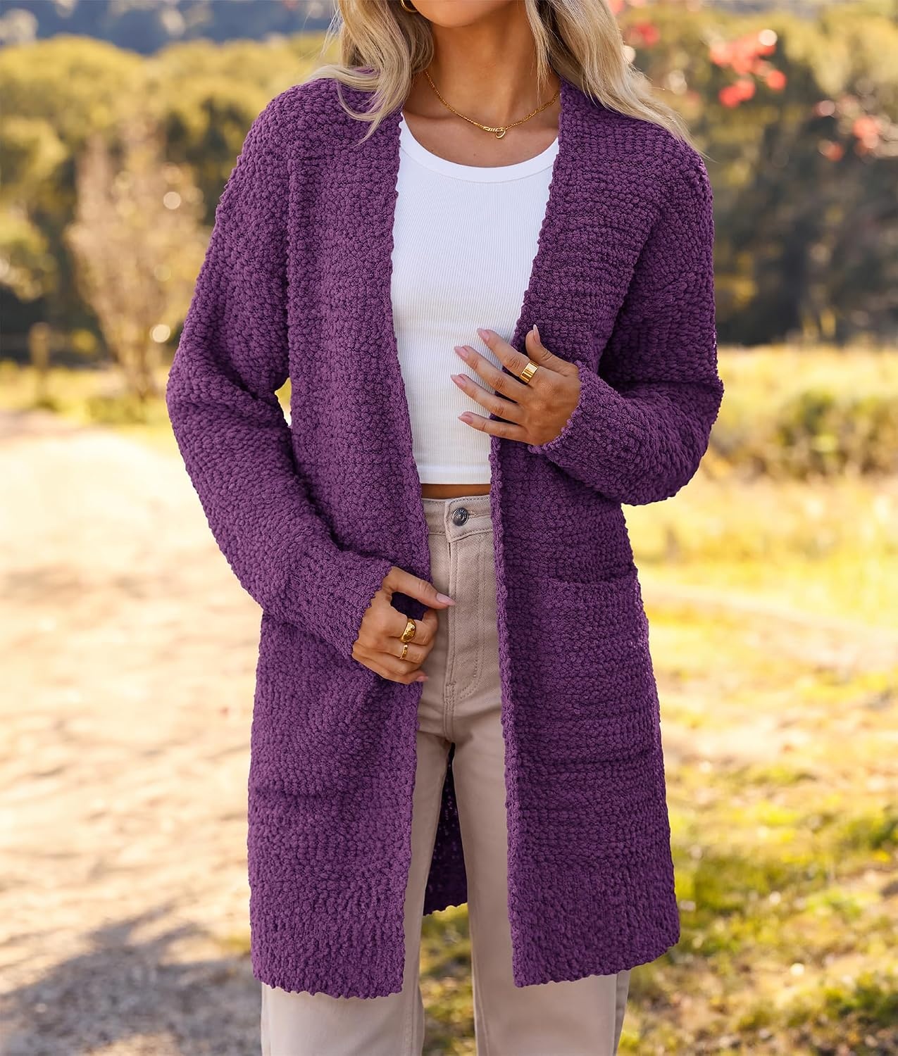 image:imageMEROKEETY Womens Fuzzy Chunky Oversized Cardigan Sweaters 2026 Fall OutfitsPlum