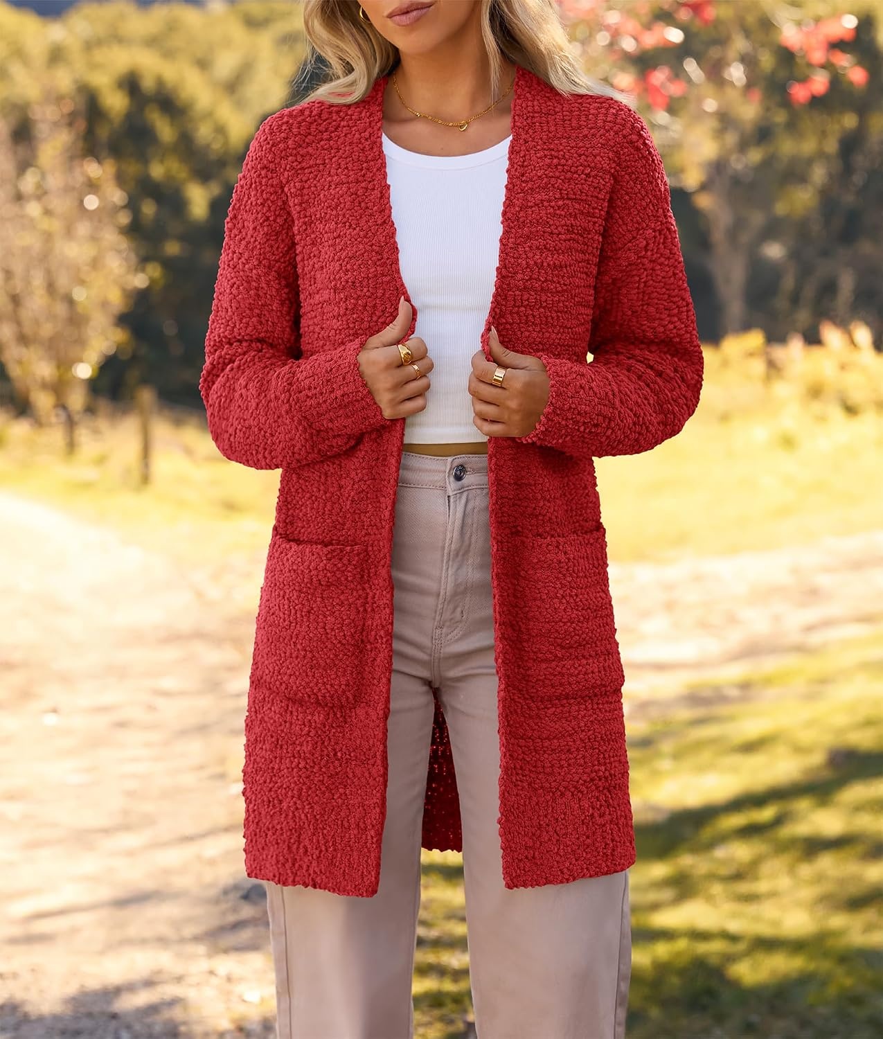 image:imageMEROKEETY Womens Fuzzy Chunky Oversized Cardigan Sweaters 2026 Fall OutfitsRed