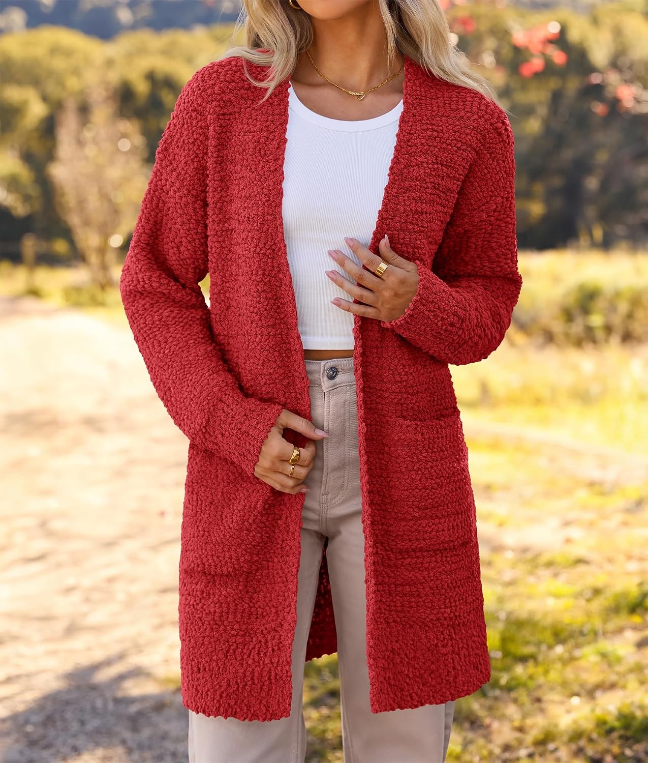image:imageMEROKEETY Womens Fuzzy Chunky Oversized Cardigan Sweaters 2026 Fall OutfitsRed