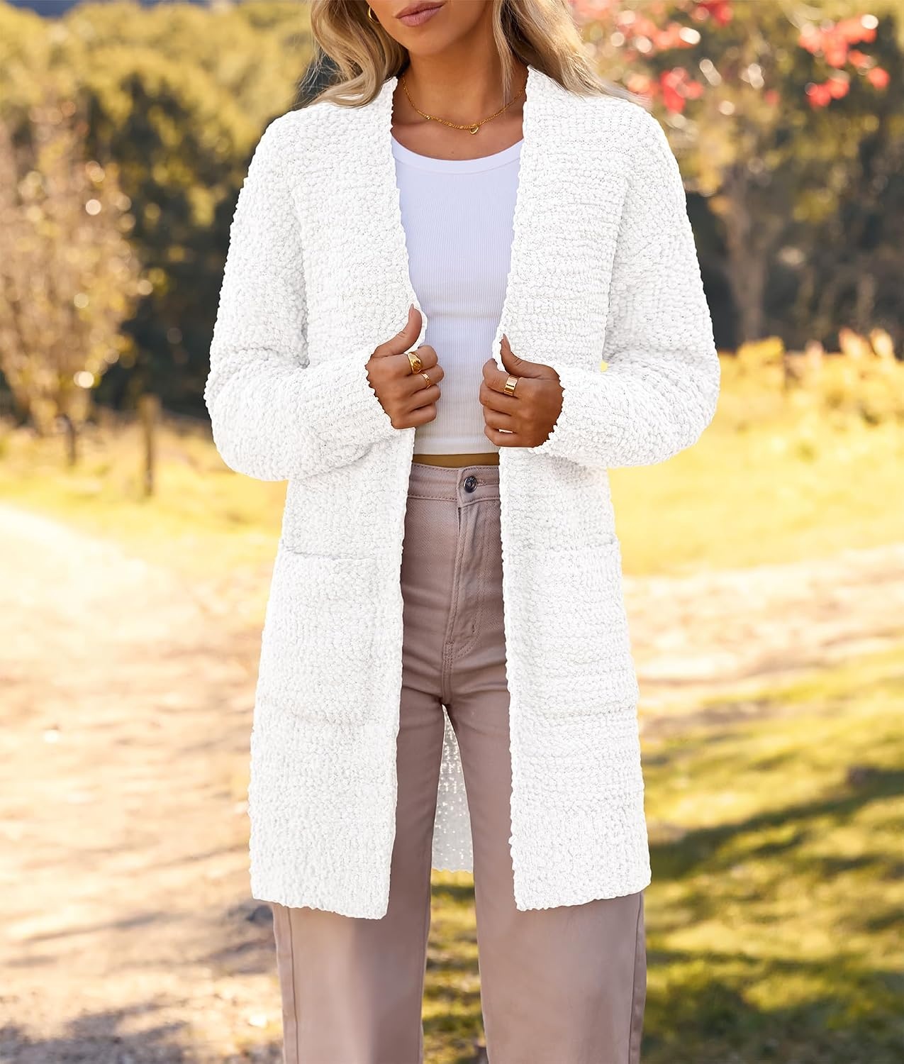 image:imageMEROKEETY Womens Fuzzy Chunky Oversized Cardigan Sweaters 2026 Fall OutfitsWhite