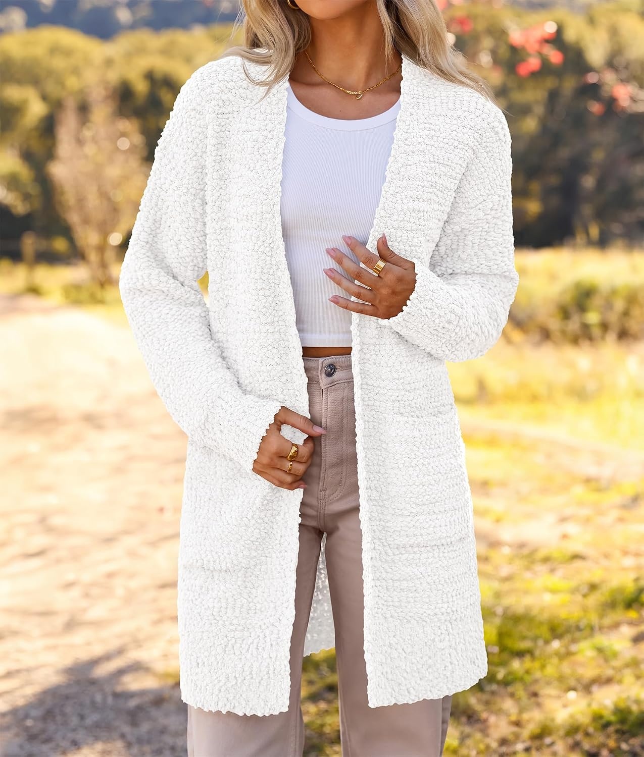 image:imageMEROKEETY Womens Fuzzy Chunky Oversized Cardigan Sweaters 2026 Fall OutfitsWhite
