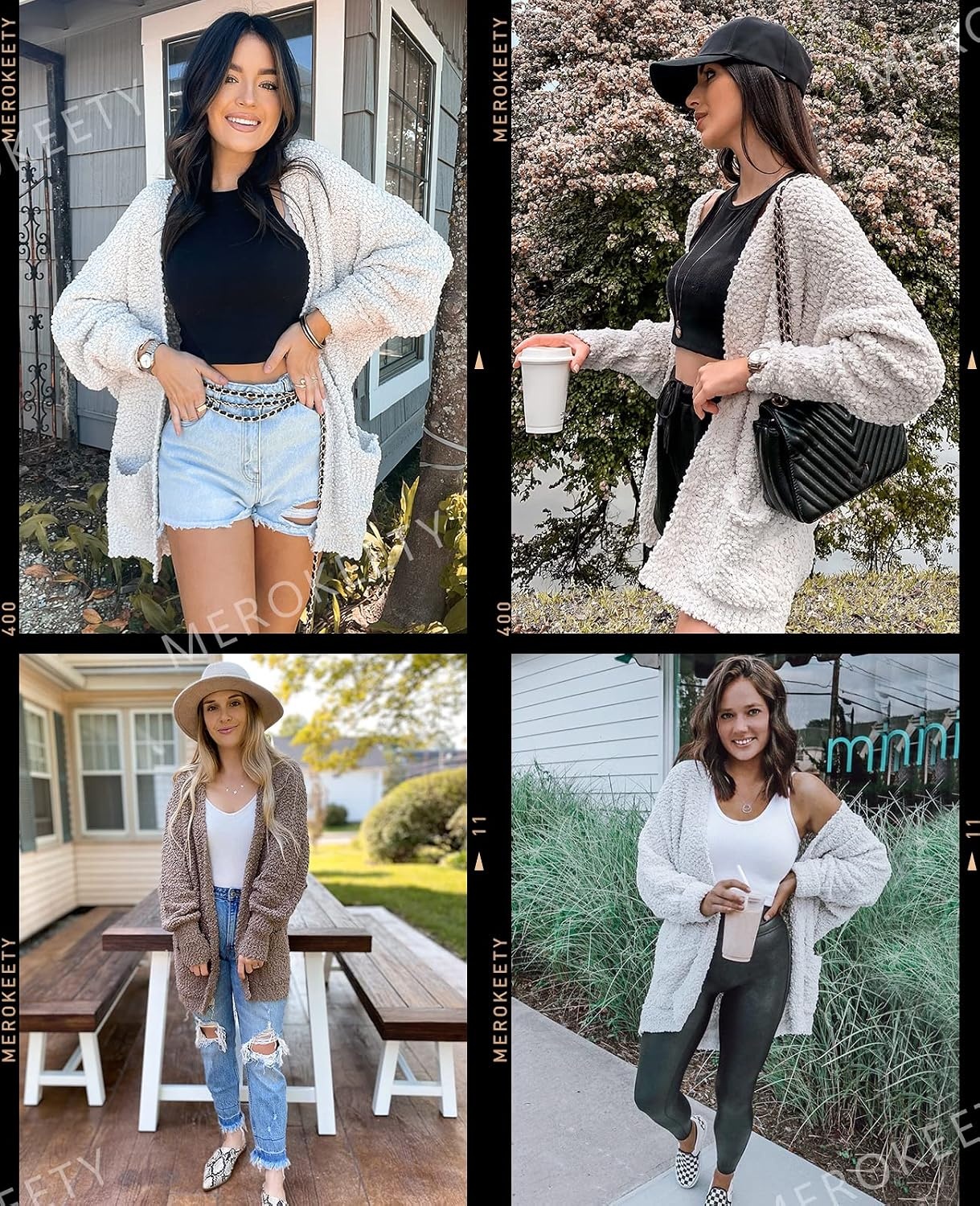 image:imageMEROKEETY Womens Fuzzy Popcorn Oversized Sherpa Chenille Cardigan SweatersTaro