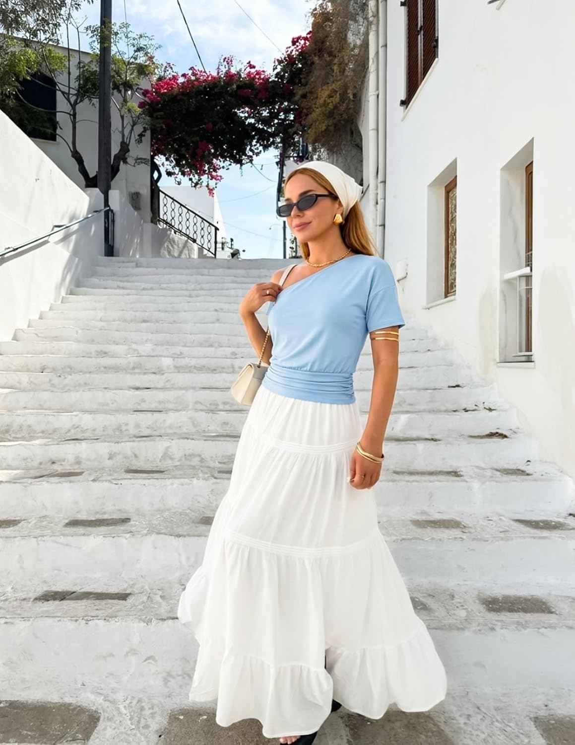 image:imageMEROKEETY Womens Off The Shoulder Summer Short Sleeve Going Out Y2k TopsLightblue
