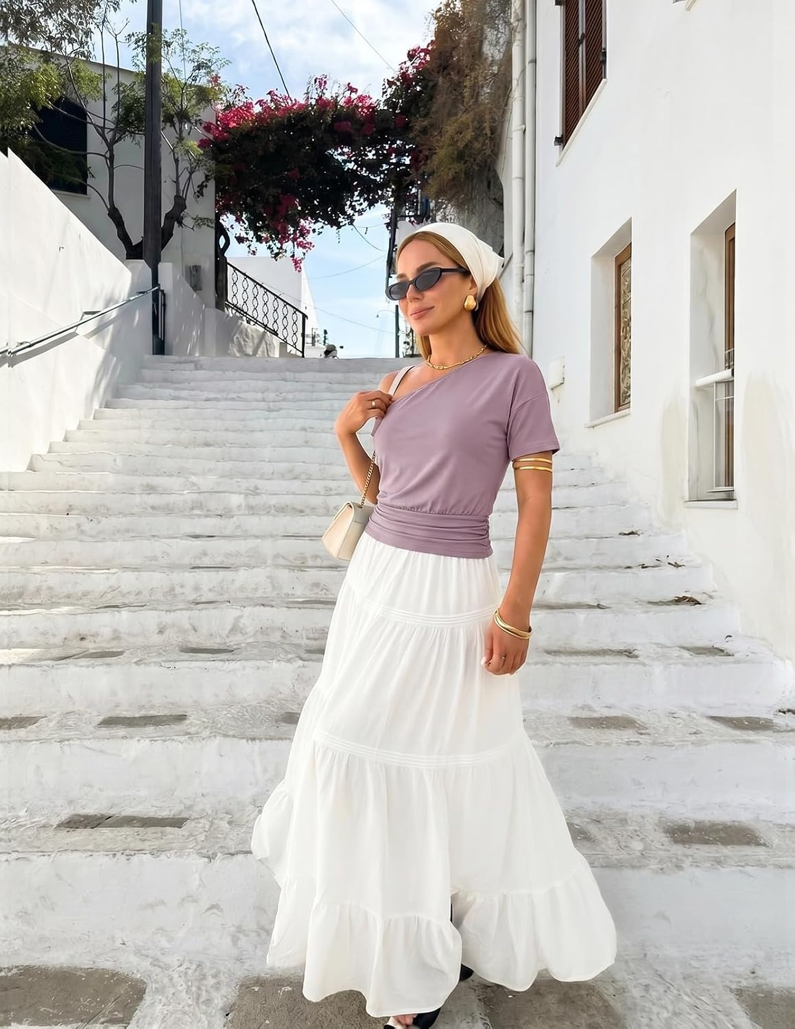 image:imageMEROKEETY Womens Off The Shoulder Summer Short Sleeve Going Out Y2k TopsLightpurple