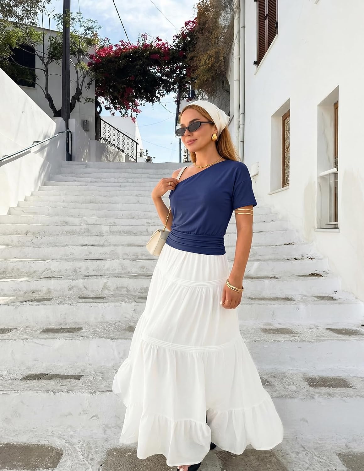 image:imageMEROKEETY Womens Off The Shoulder Summer Short Sleeve Going Out Y2k TopsNavy