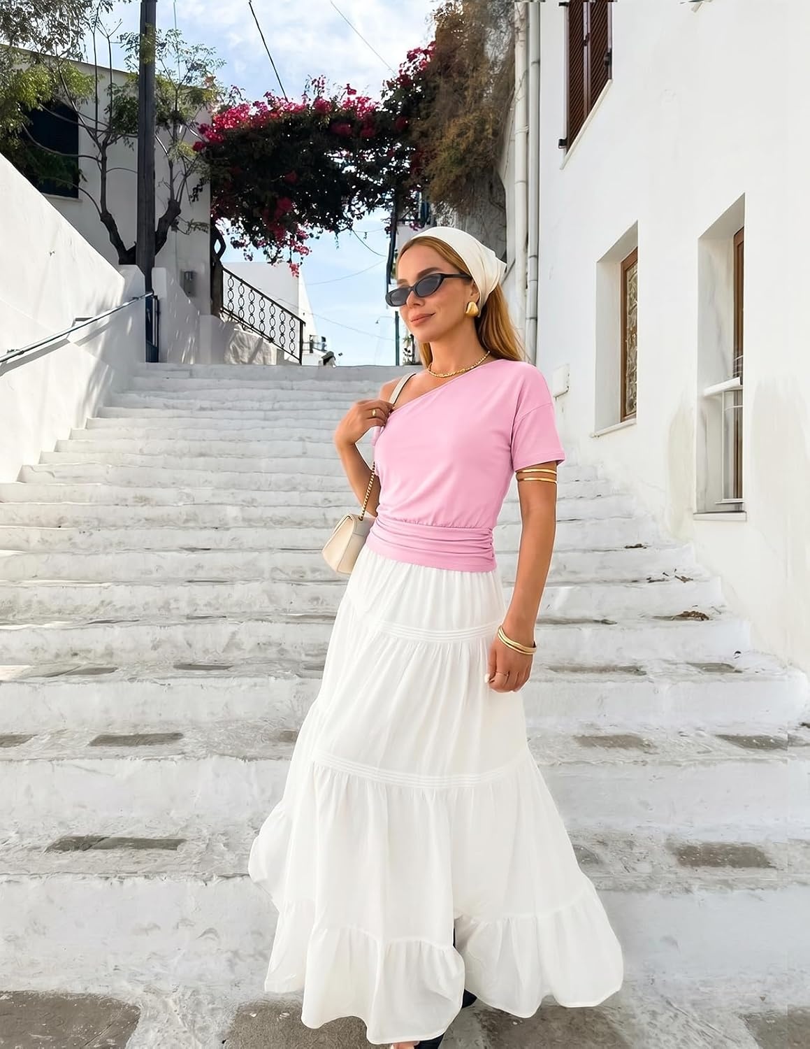 image:imageMEROKEETY Womens Off The Shoulder Summer Short Sleeve Going Out Y2k TopsPink