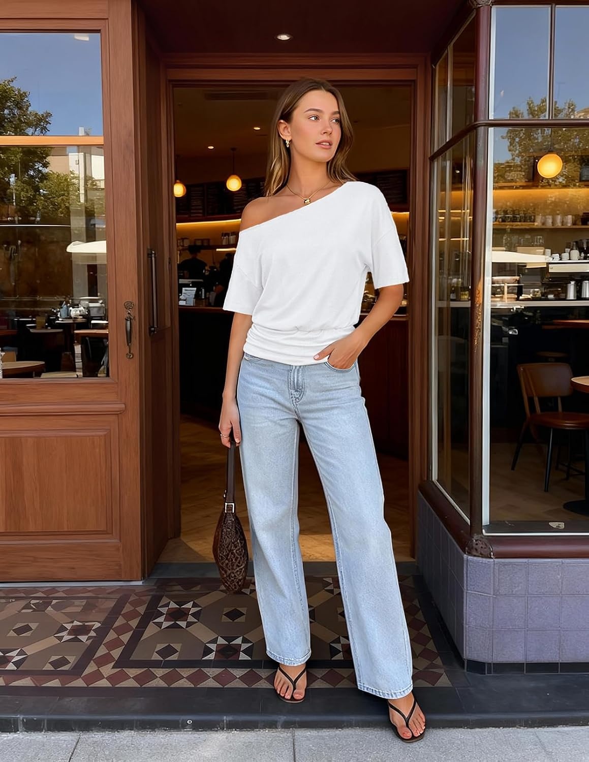image:imageMEROKEETY Womens Off The Shoulder Summer Short Sleeve Going Out Y2k TopsWhite