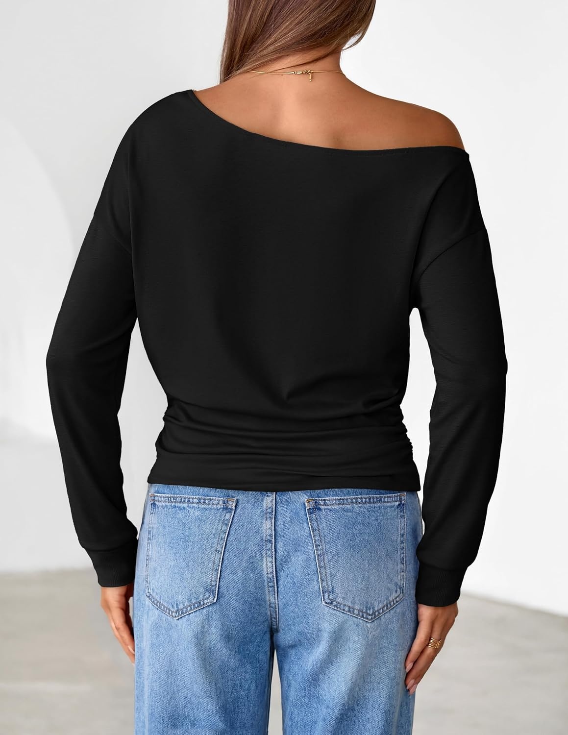 image:imageMEROKEETY Womens Off The Shoulder Tops Long Sleeve Fall Going Out ShirtsBlack