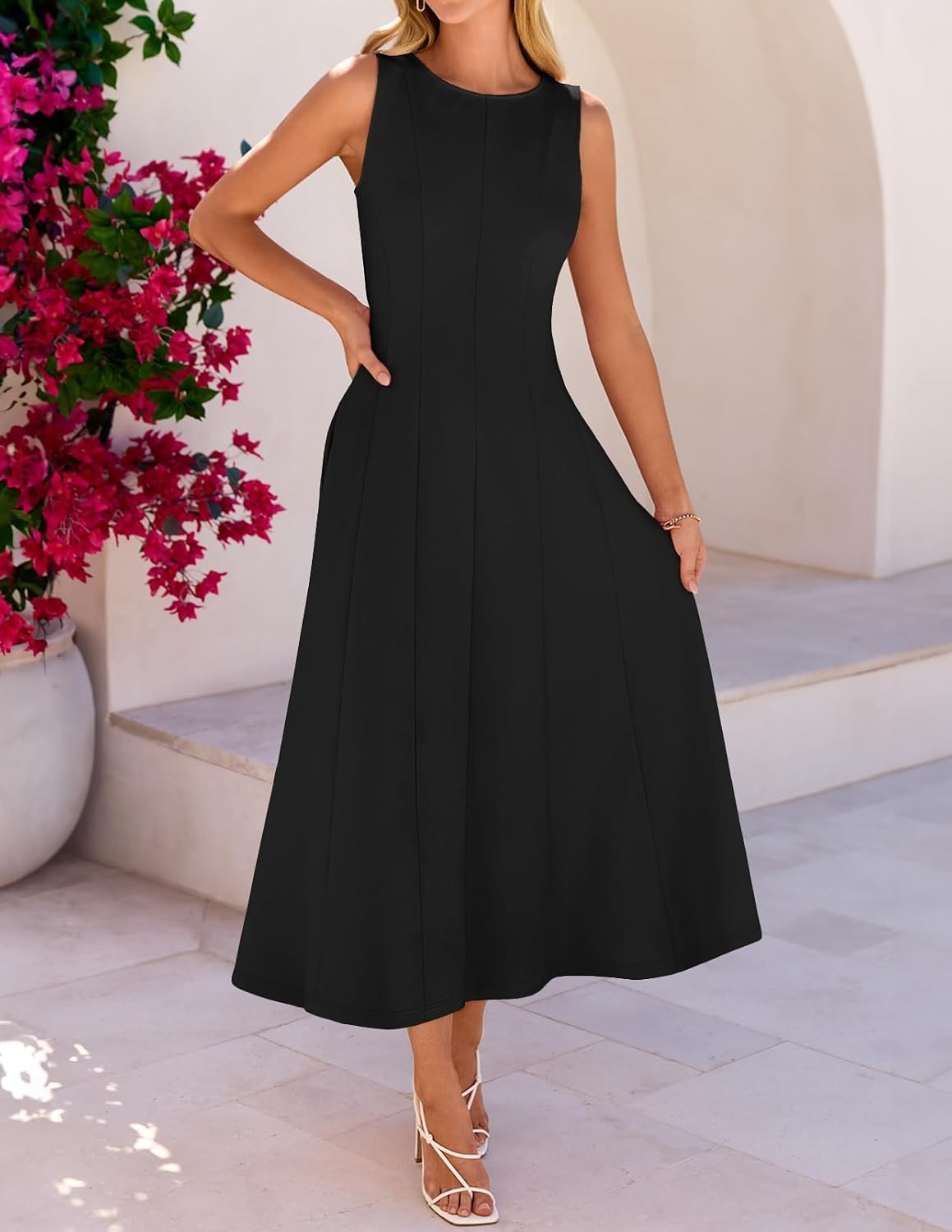 image:imageMEROKEETY Womens Semi Formal Cocktail Wedding Guest A Line Maxi DressesBlack