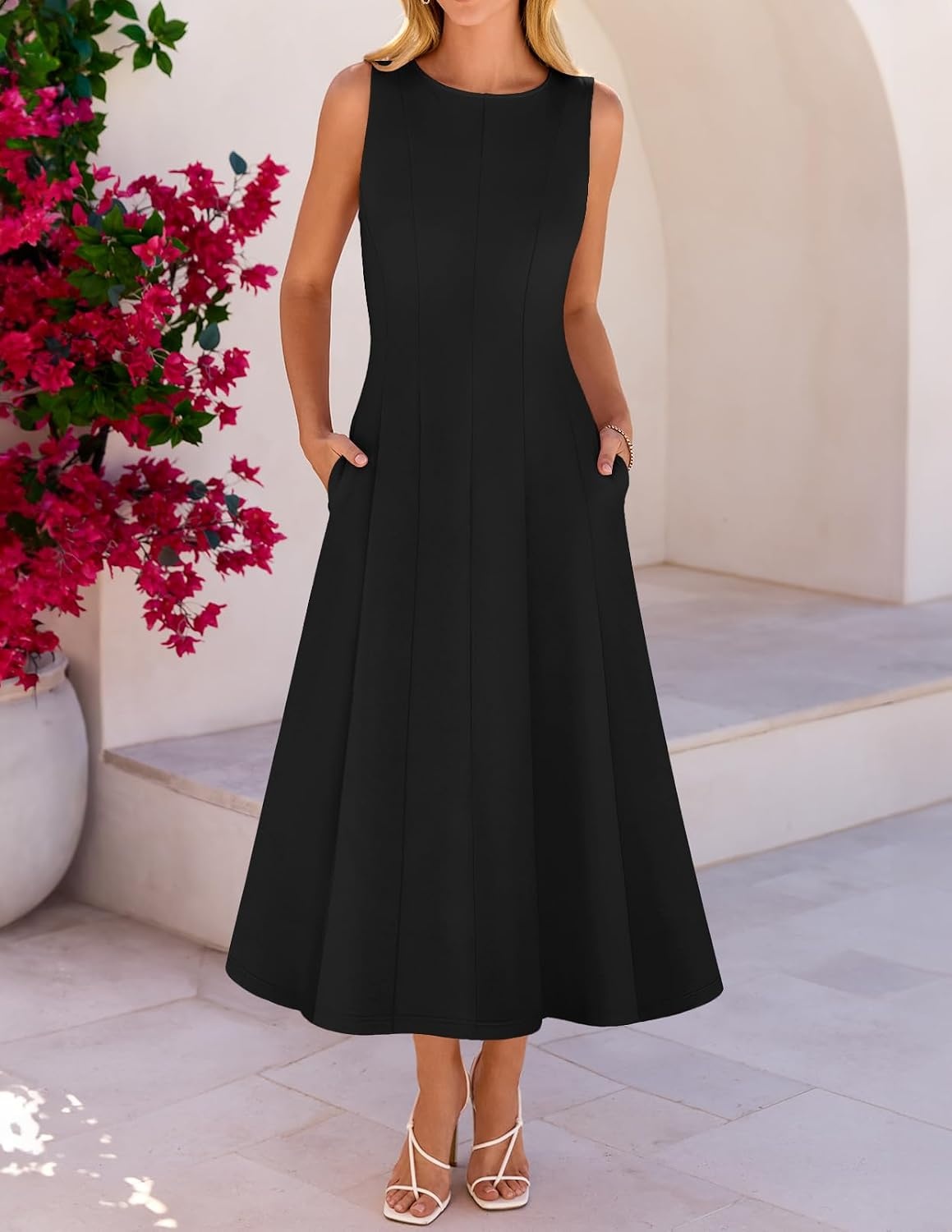 image:imageMEROKEETY Womens Semi Formal Cocktail Wedding Guest A Line Maxi DressesBlack