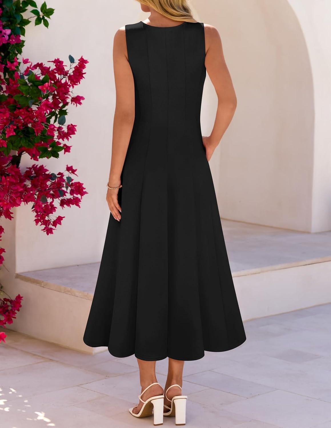 image:imageMEROKEETY Womens Semi Formal Cocktail Wedding Guest A Line Maxi DressesBlack