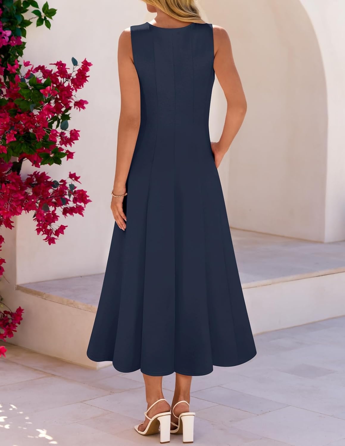 image:imageMEROKEETY Womens Semi Formal Cocktail Wedding Guest A Line Maxi DressesNavy