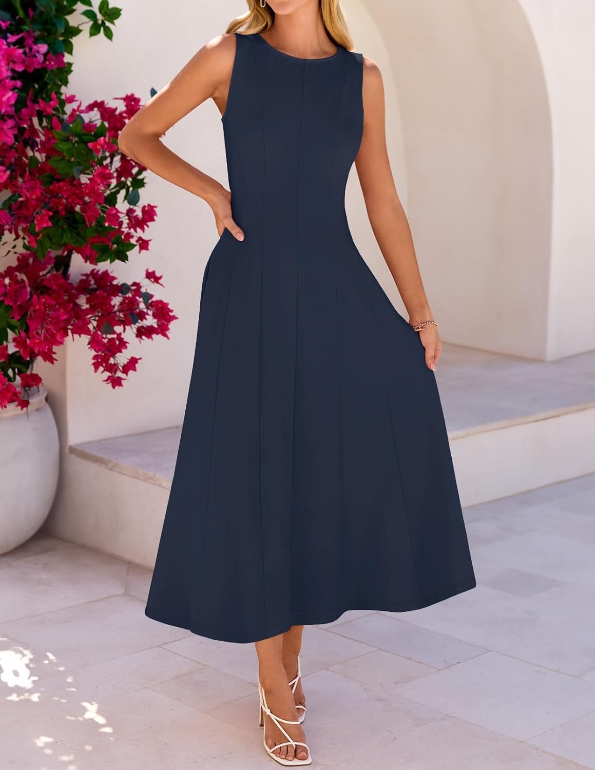 image:imageMEROKEETY Womens Semi Formal Cocktail Wedding Guest A Line Maxi DressesNavy