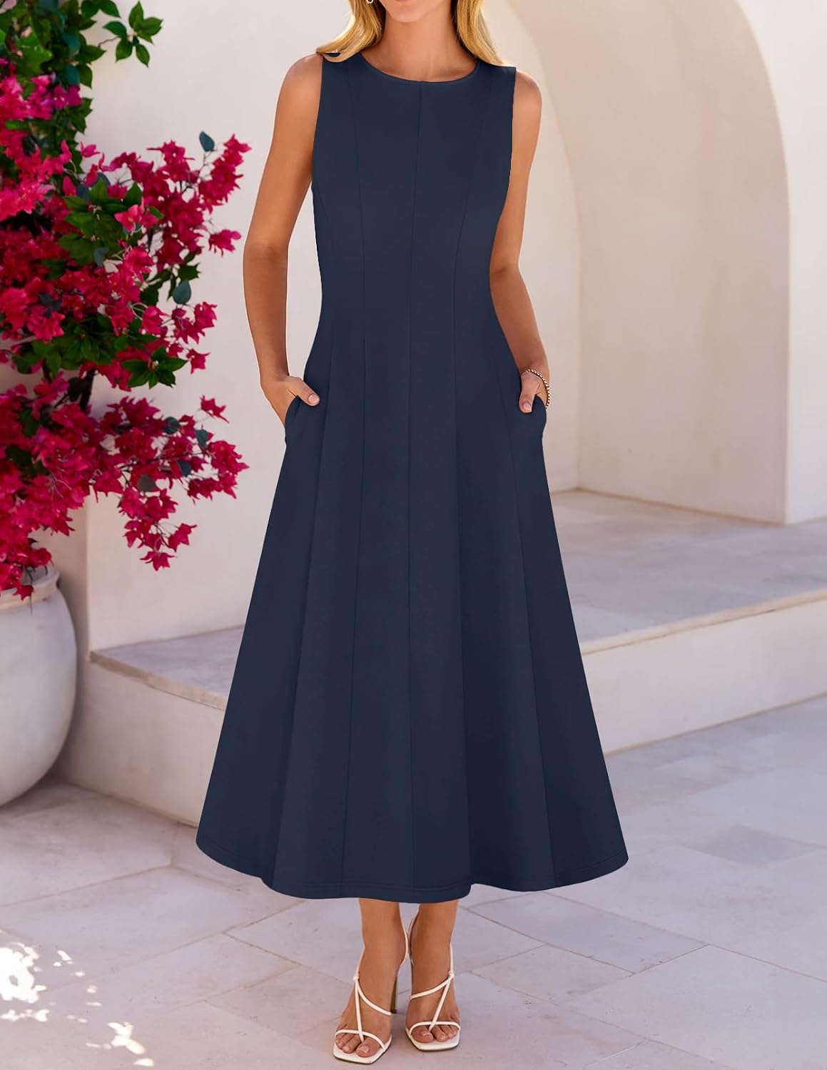 image:imageMEROKEETY Womens Semi Formal Cocktail Wedding Guest A Line Maxi DressesNavy