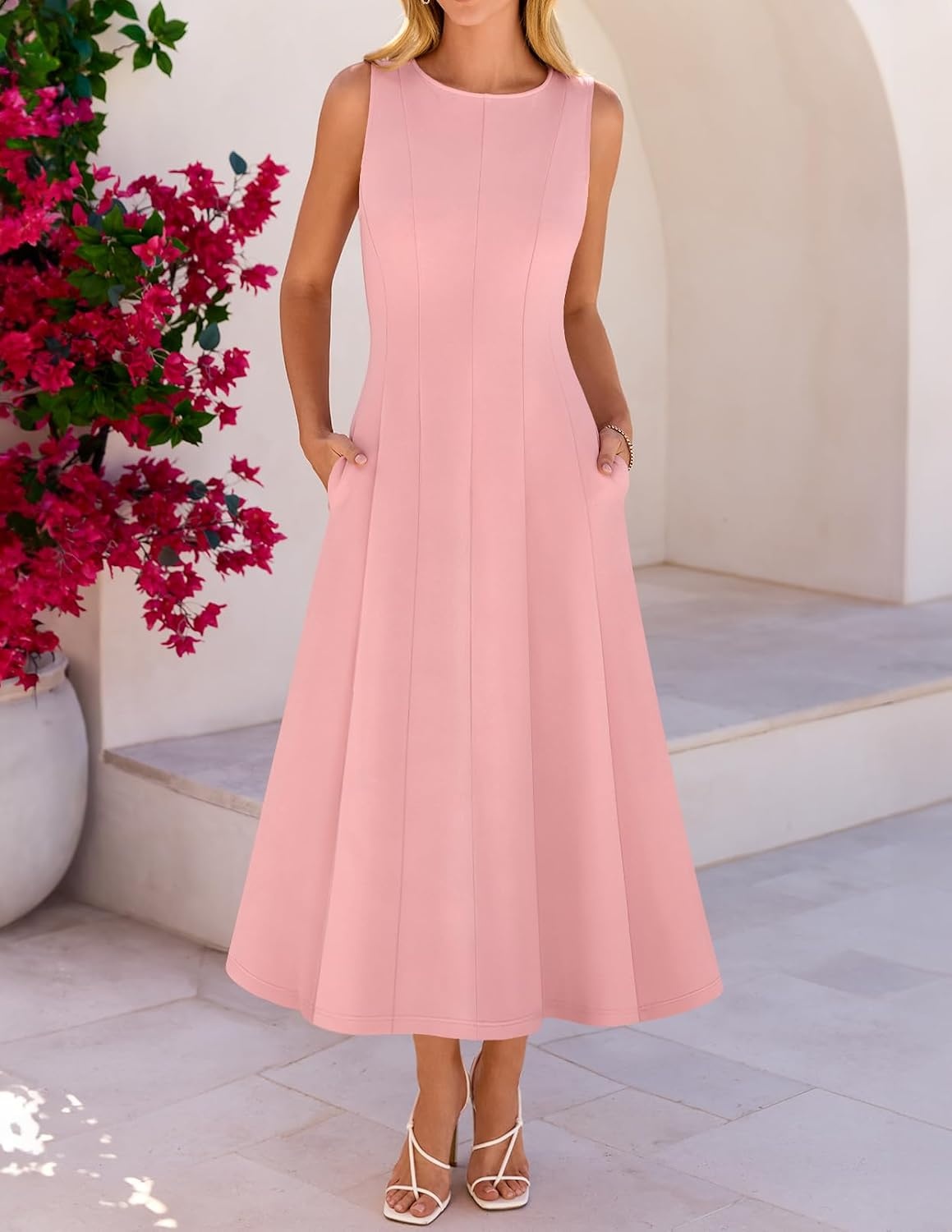 image:imageMEROKEETY Womens Semi Formal Cocktail Wedding Guest A Line Maxi DressesPink