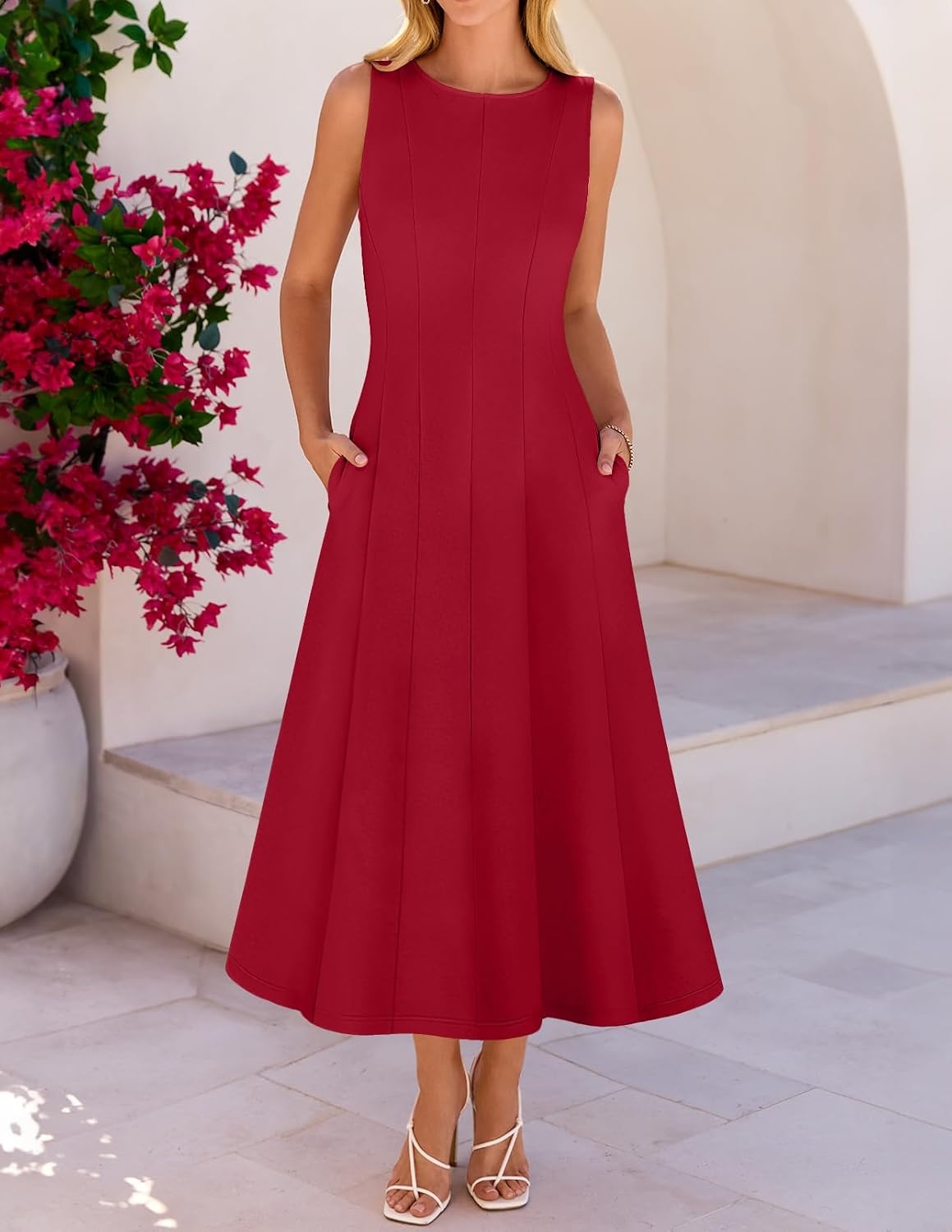 image:imageMEROKEETY Womens Semi Formal Cocktail Wedding Guest A Line Maxi DressesRed