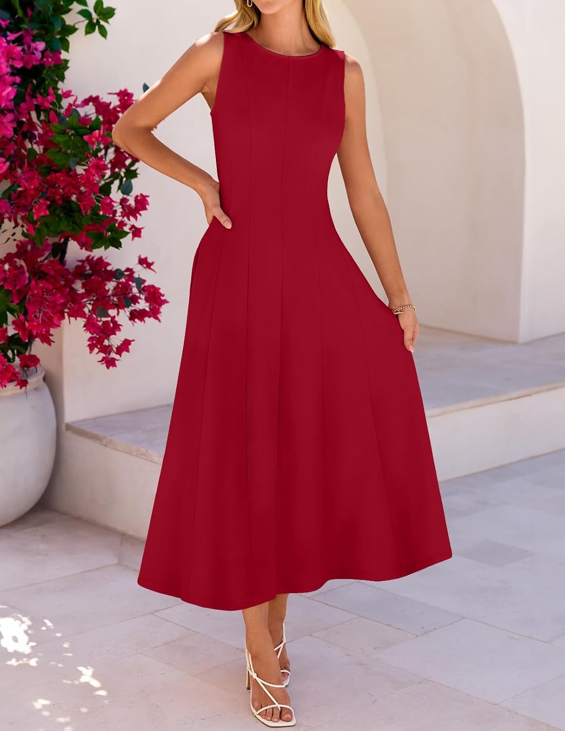 image:imageMEROKEETY Womens Semi Formal Cocktail Wedding Guest A Line Maxi DressesRed
