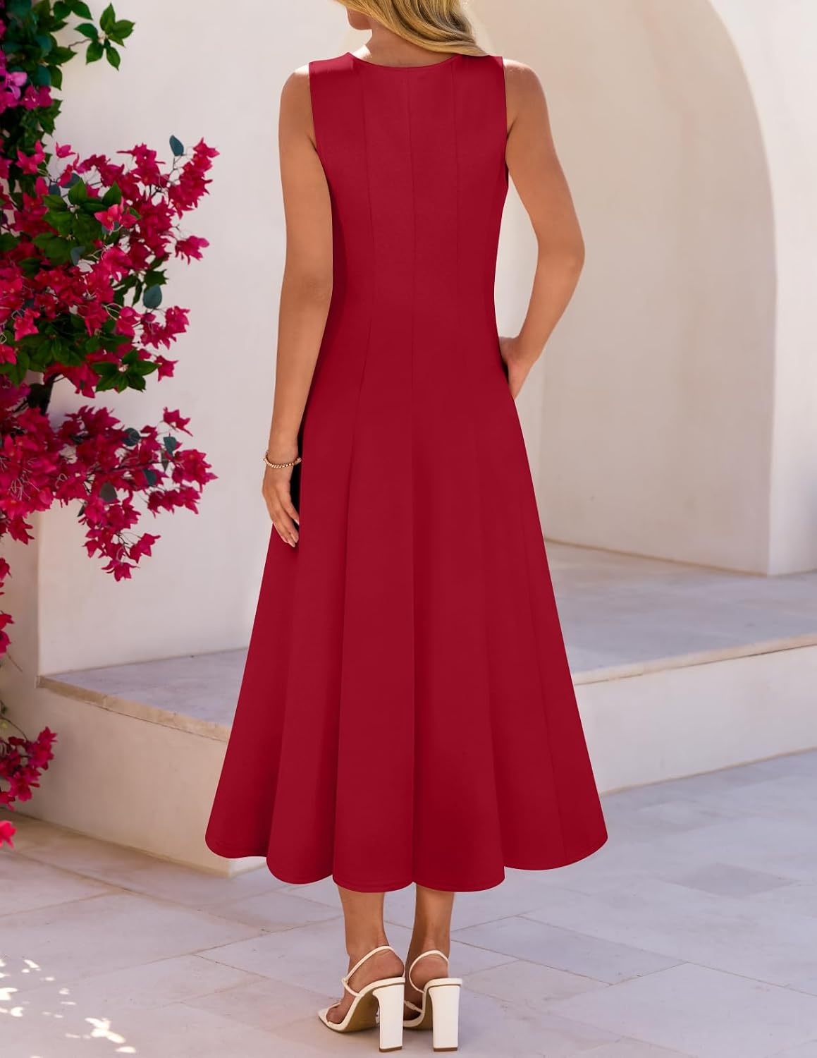 image:imageMEROKEETY Womens Semi Formal Cocktail Wedding Guest A Line Maxi DressesRed