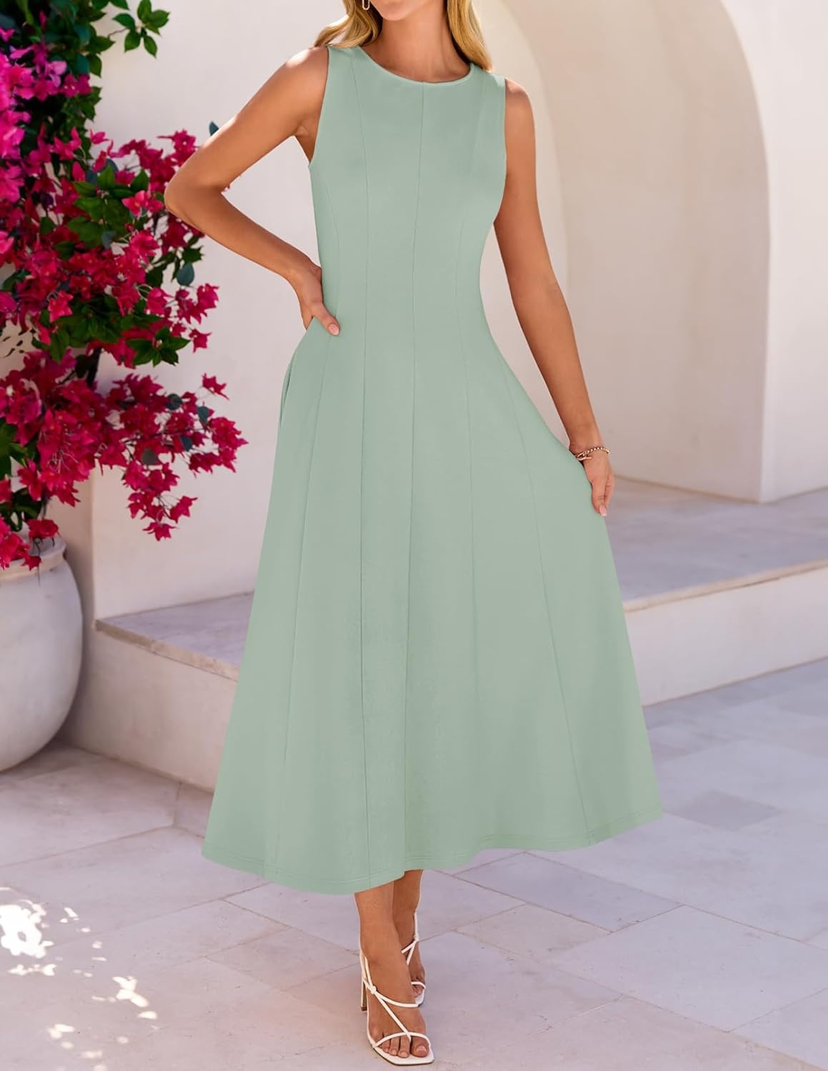 image:imageMEROKEETY Womens Semi Formal Cocktail Wedding Guest A Line Maxi DressesSage