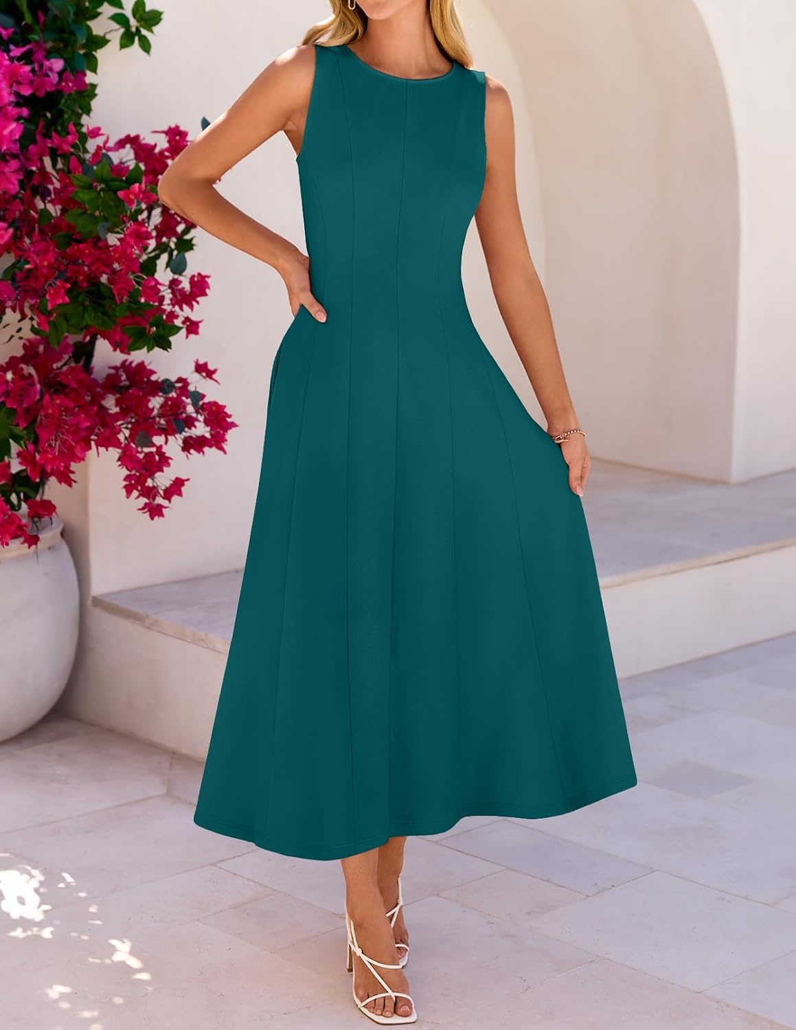 image:imageMEROKEETY Womens Semi Formal Cocktail Wedding Guest A Line Maxi DressesTeal