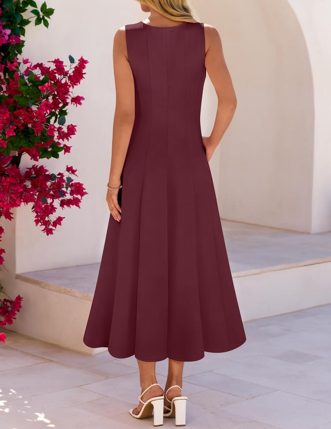 image:imageMEROKEETY Womens Semi Formal Cocktail Wedding Guest A Line Maxi DressesWine