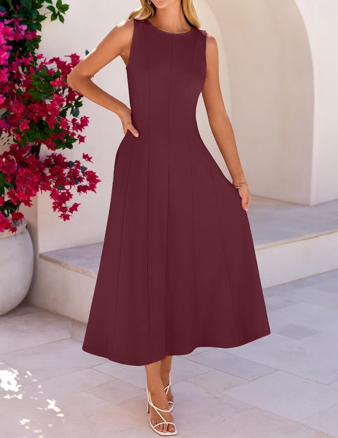 image:imageMEROKEETY Womens Semi Formal Cocktail Wedding Guest A Line Maxi DressesWine