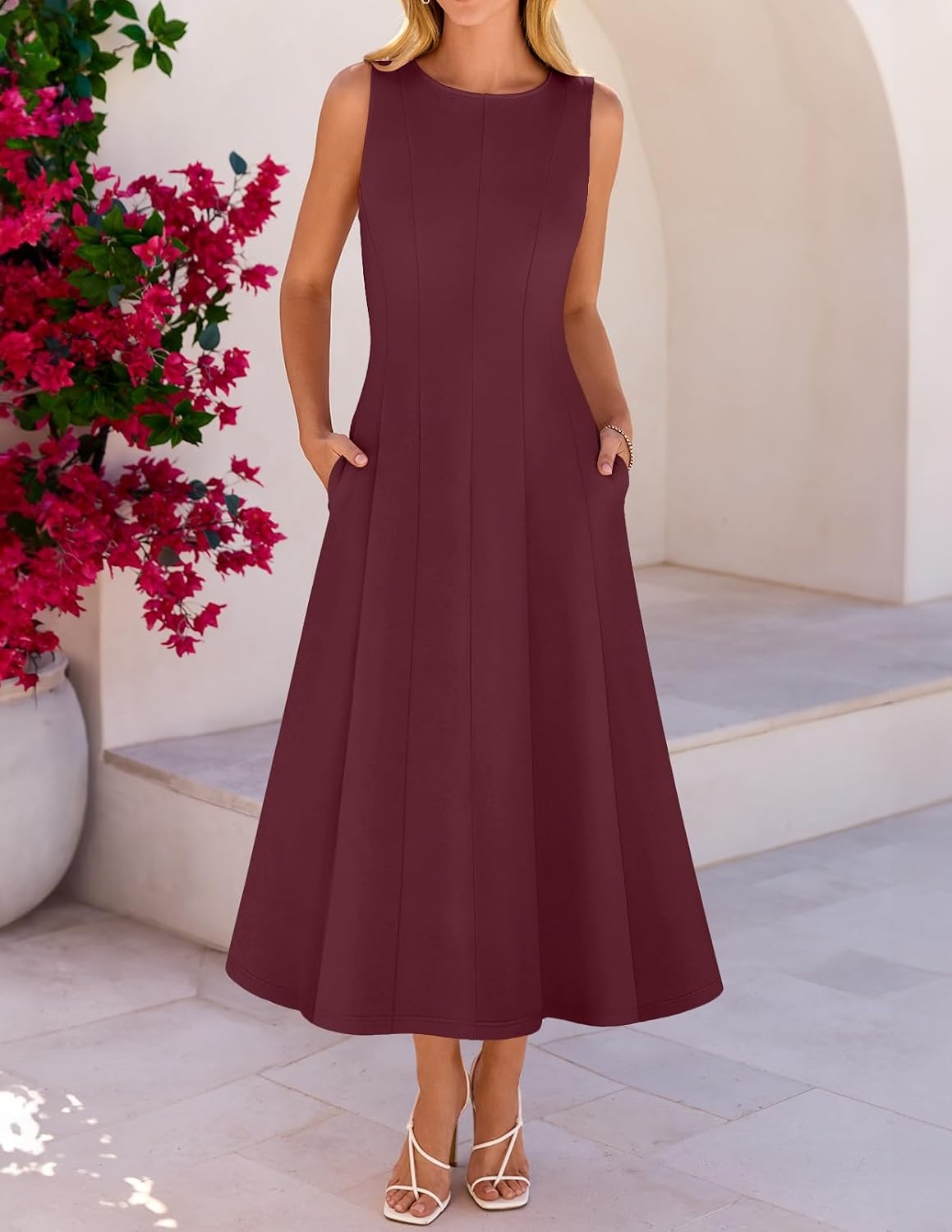 image:imageMEROKEETY Womens Semi Formal Cocktail Wedding Guest A Line Maxi DressesWine