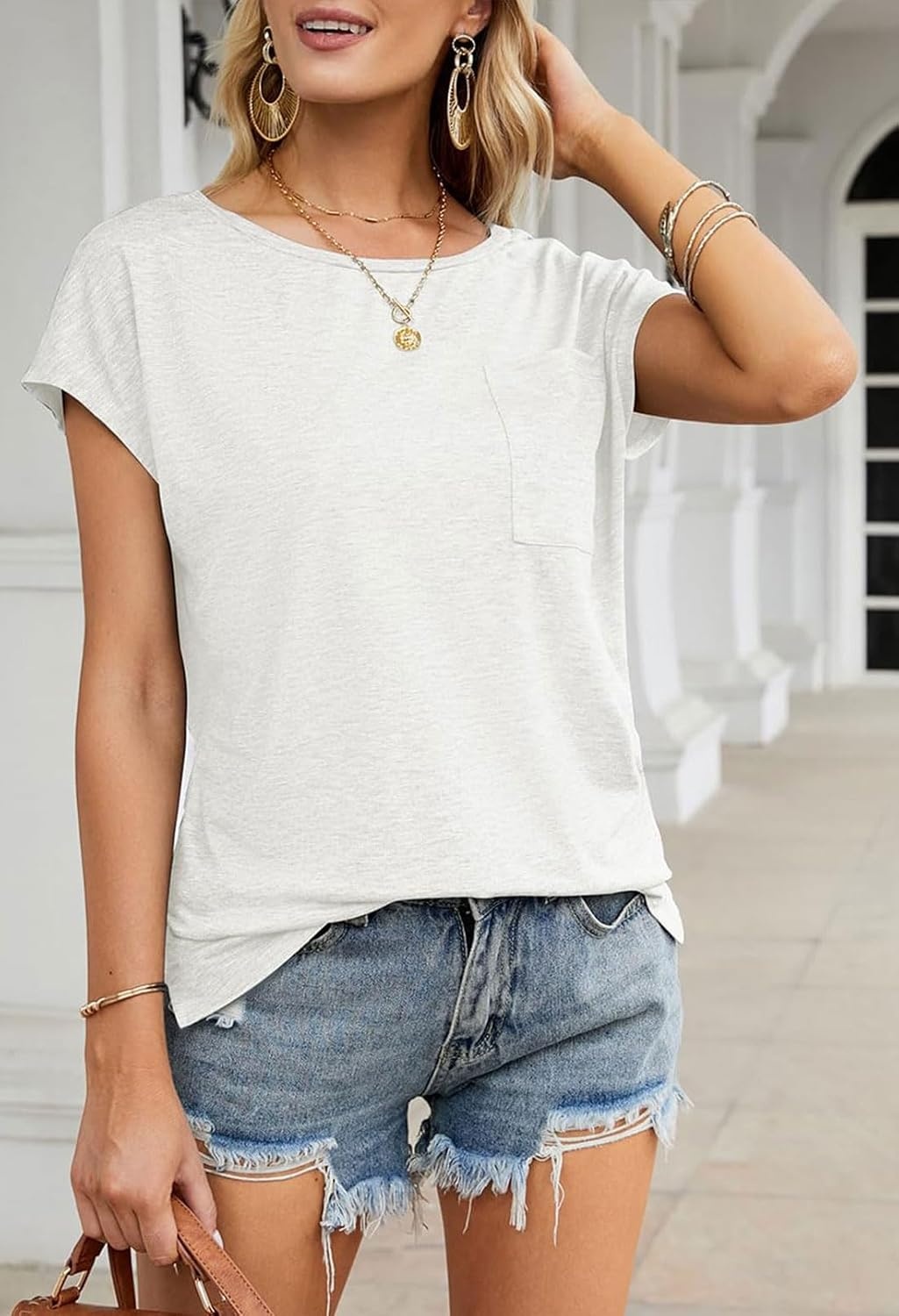 image:imageMEROKEETY Womens Summer Cap Sleeve Tops Business Dressy T Shirts 2026White