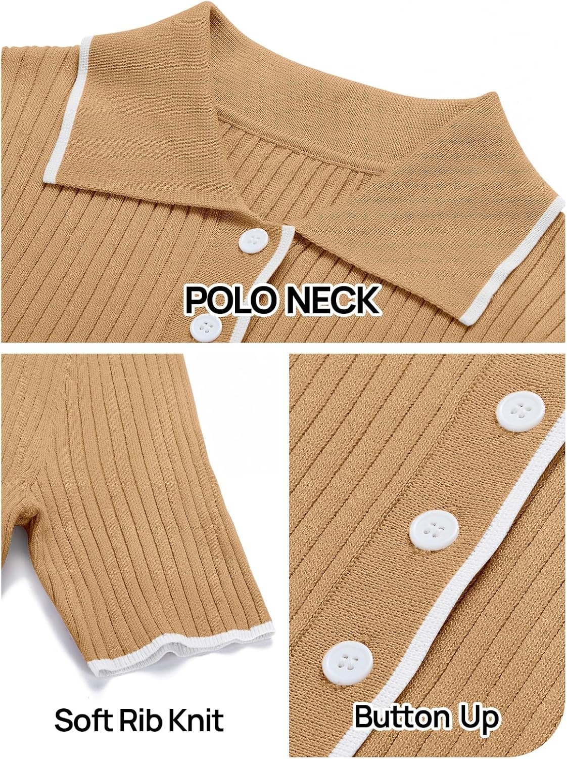 image:imageMEROKEETY Womens Summer Ribbed Work V Neck Bodycon Midi Dress 2026Camel