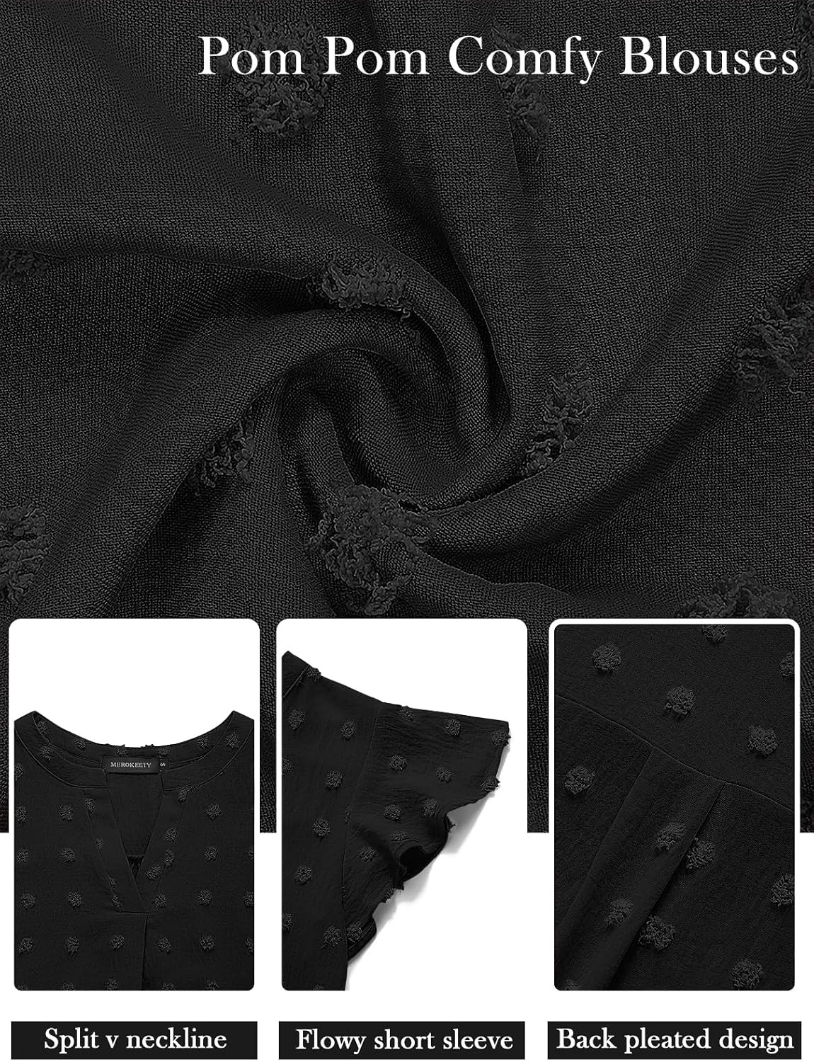 image:imageMEROKEETY Womens Summer Ruffle Sleeve V Neck Blouse Casual ShirtsBlack