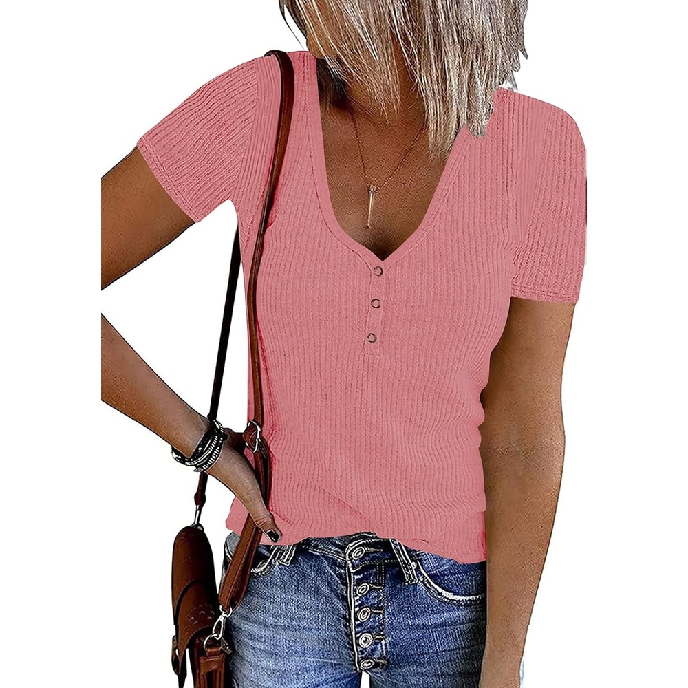 image:imageMEROKEETY Womens 2026 Summer Short Sleeve Tops Casual T ShirtsDarkpink
