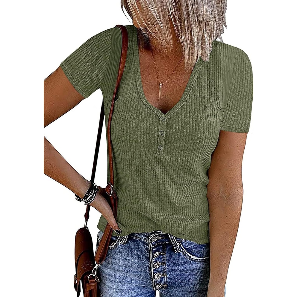 image:imageMEROKEETY Womens 2026 Summer Short Sleeve Tops Casual T ShirtsGreen