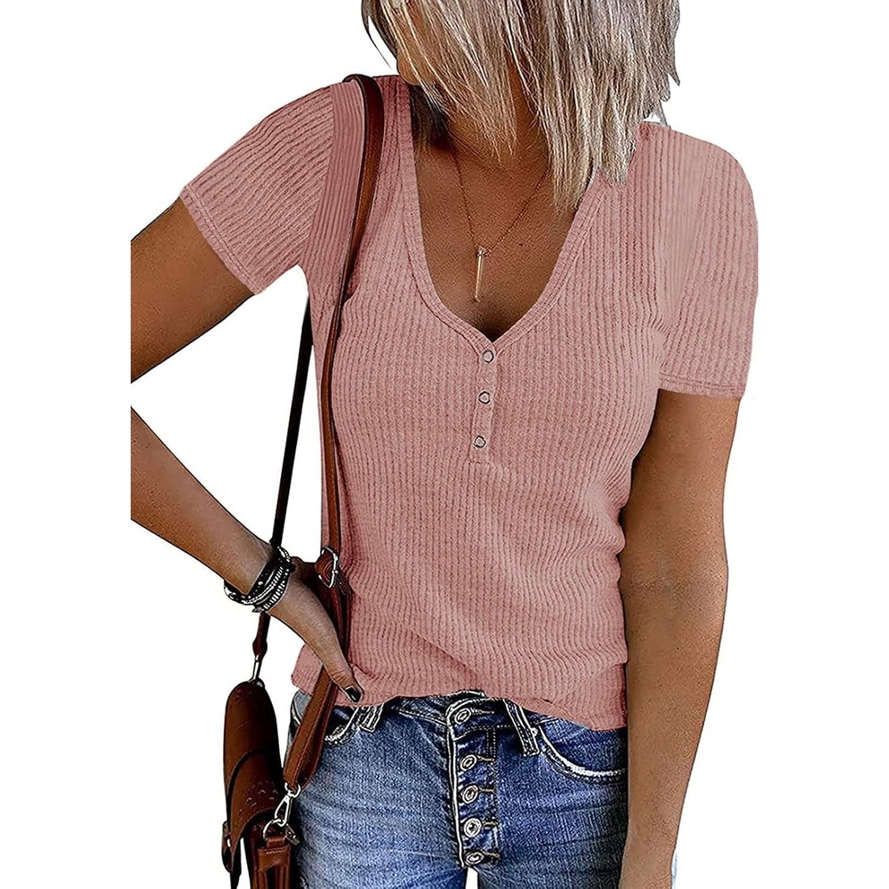 image:imageMEROKEETY Womens 2026 Summer Short Sleeve Tops Casual T ShirtsPink