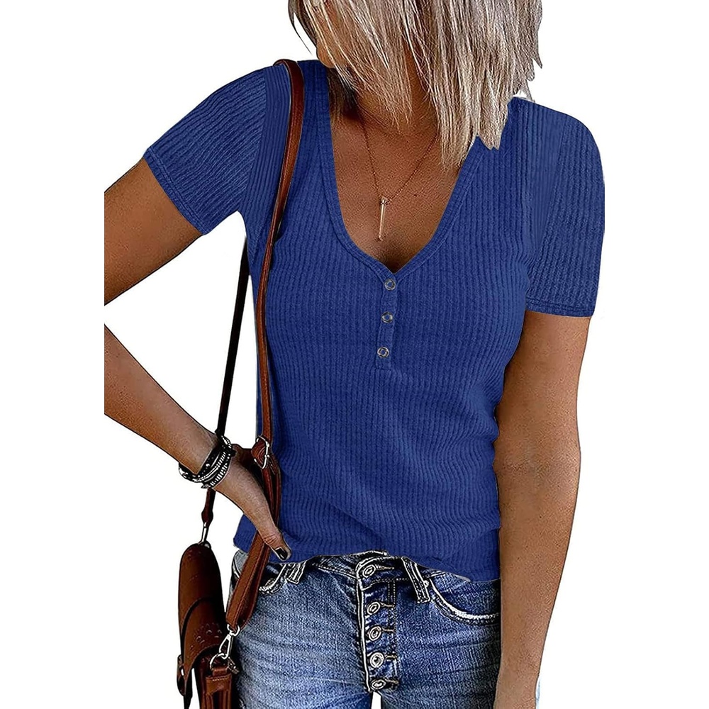 image:imageMEROKEETY Womens 2026 Summer Short Sleeve Tops Casual T ShirtsRoyal
