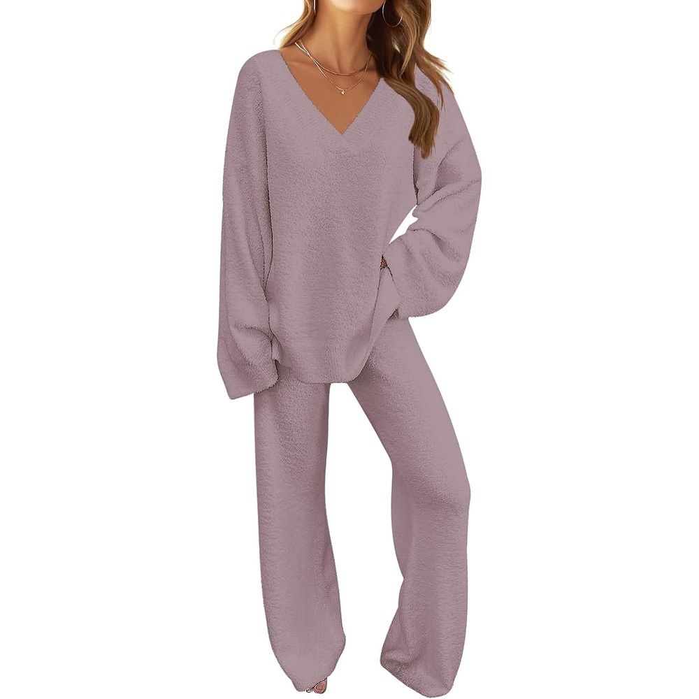 image:imageMEROKEETY Womens Fall Fleece 2 Piece Outfits Pajama Lounge SetsTaro