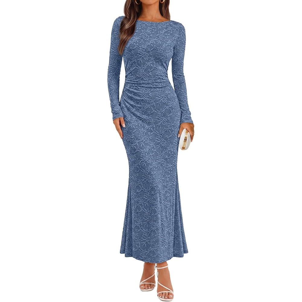 image:imageMEROKEETY Womens Fall Wedding Guest Formal Floral Maxi DressesBlue