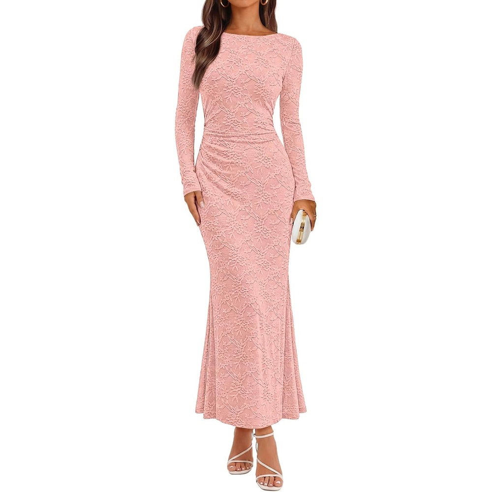 image:imageMEROKEETY Womens Fall Wedding Guest Formal Floral Maxi DressesPink