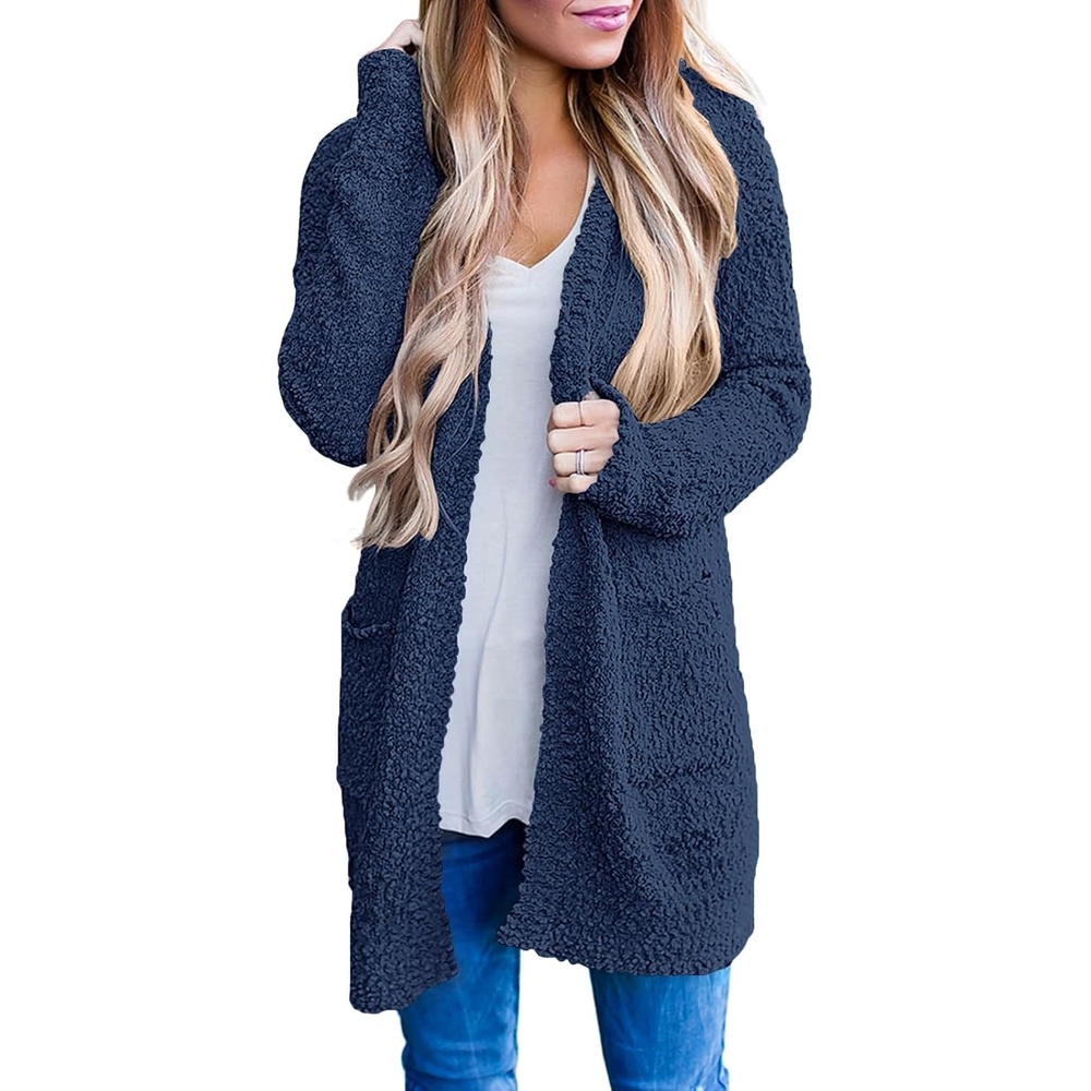 image:imageMEROKEETY Womens Fuzzy Chunky Oversized Cardigan Sweaters 2026 Fall OutfitsNavy