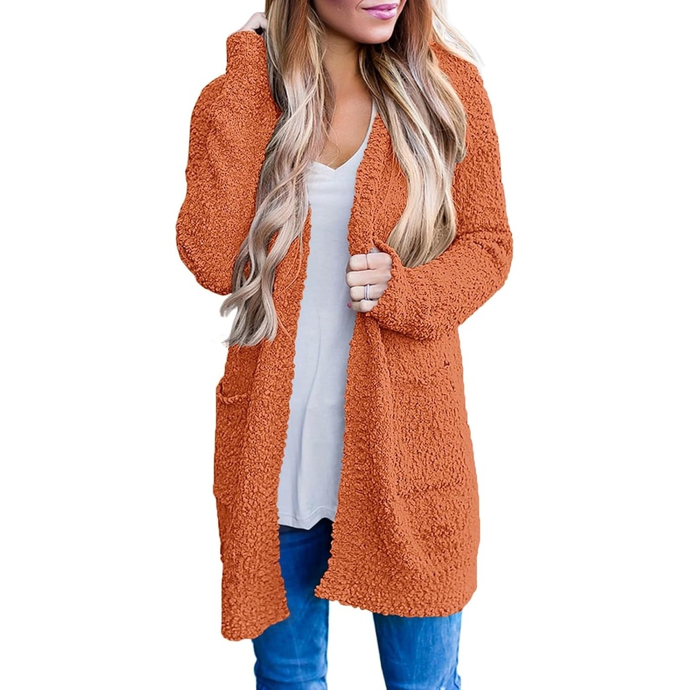 image:imageMEROKEETY Womens Fuzzy Chunky Oversized Cardigan Sweaters 2026 Fall OutfitsOrange