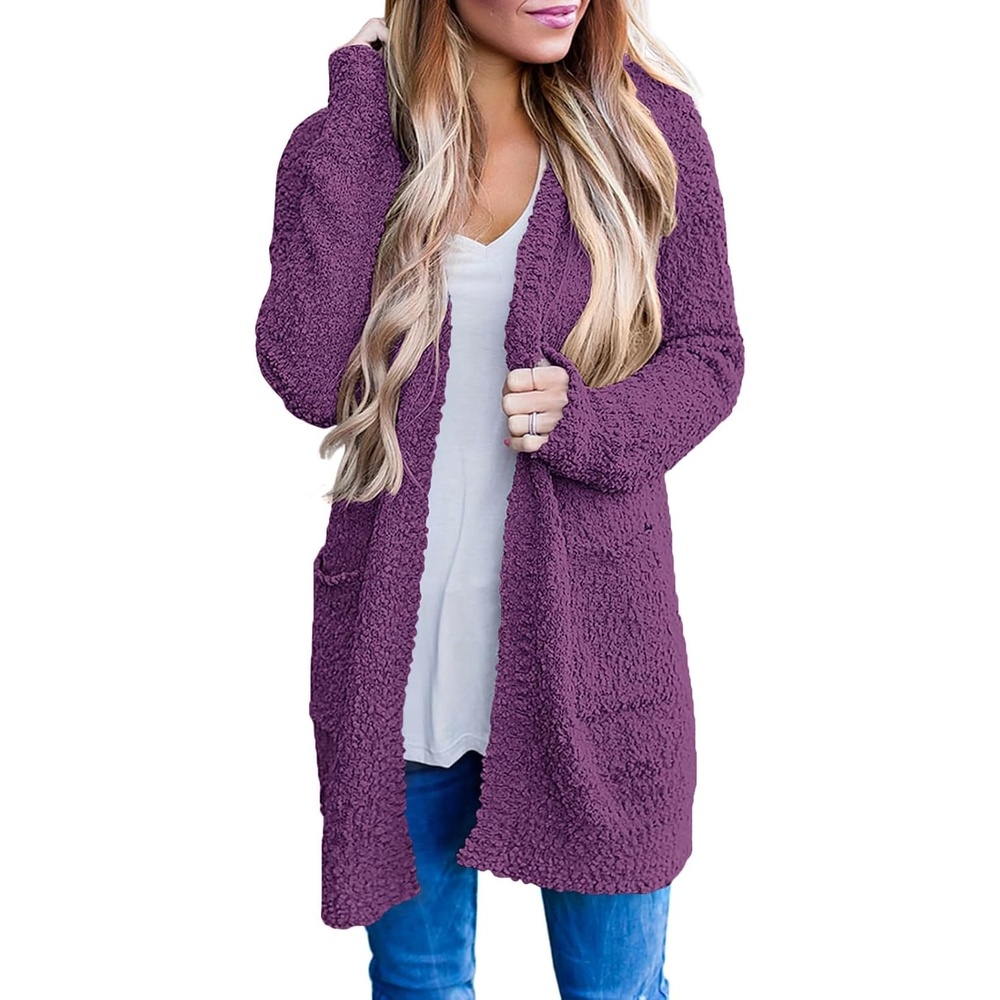 image:imageMEROKEETY Womens Fuzzy Chunky Oversized Cardigan Sweaters 2026 Fall OutfitsPlum