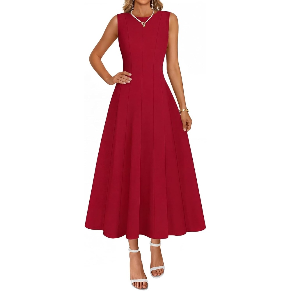 image:imageMEROKEETY Womens Semi Formal Cocktail Wedding Guest A Line Maxi DressesRed