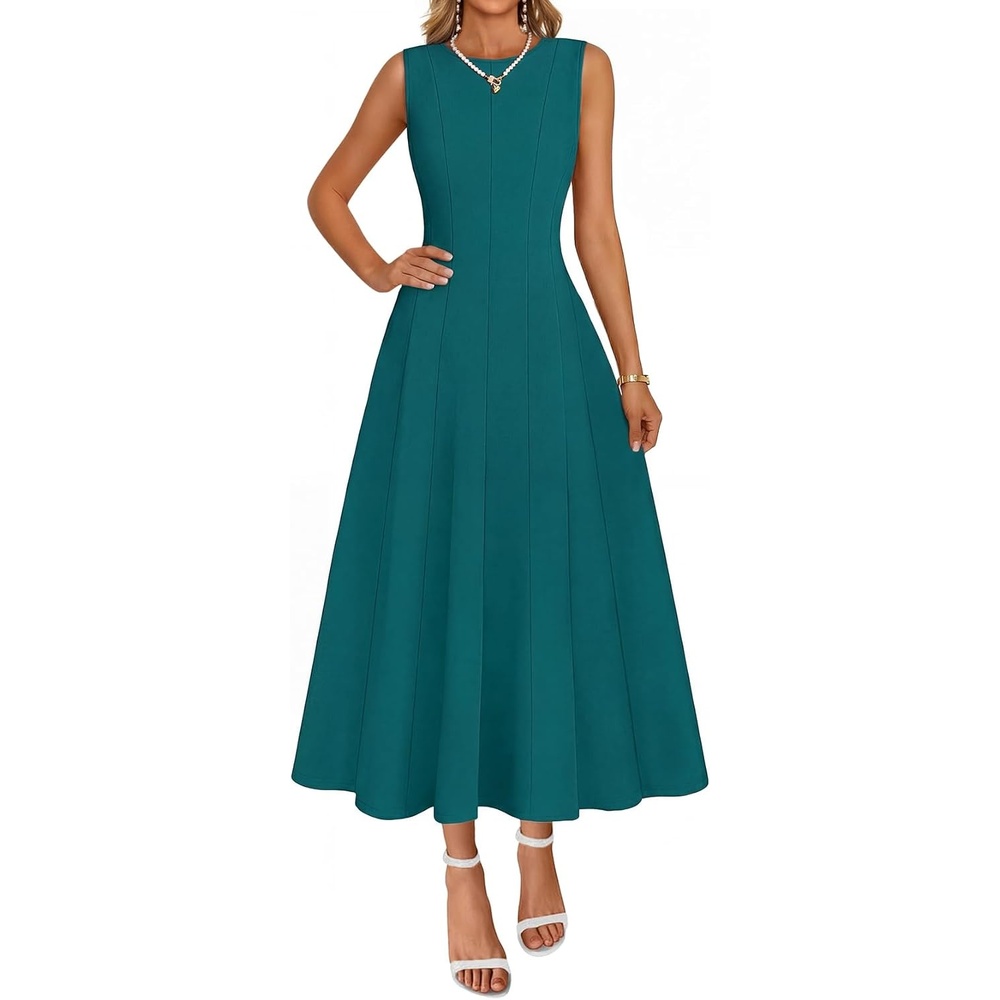 image:imageMEROKEETY Womens Semi Formal Cocktail Wedding Guest A Line Maxi DressesTeal