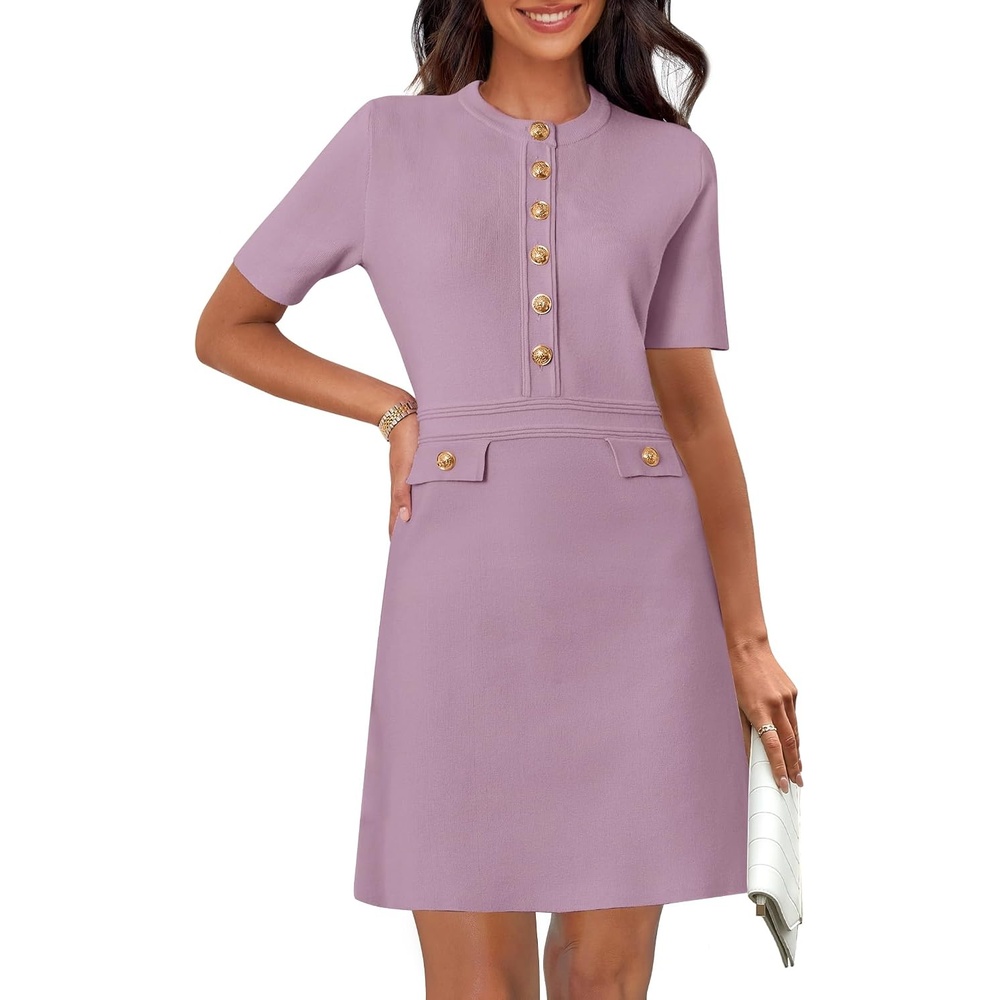 image:imageMEROKEETY Womens Summer Short Sleeve Bodycon Sweater Mini DressTaro