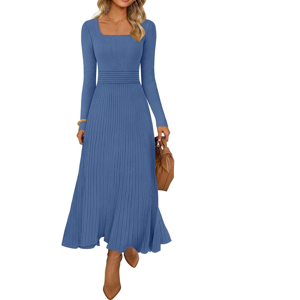 image:imageMEROKEETY Womens Sweater Dress Fall Winter Church Midi DressesDustyblue