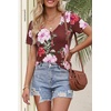 MEROKEETY Womens 2026 Summer Short Sleeve Tops Casual T Shirts(Brickredfloral)