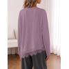 MEROKEETY Womens Fall Asymmetric Lace Long Sleeve Top Casual Cute Shirts(Greypurple)