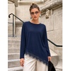 MEROKEETY Womens Fall Asymmetric Lace Long Sleeve Top Casual Cute Shirts(Navy)