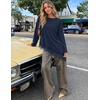 MEROKEETY Womens Fall Asymmetric Lace Long Sleeve Top Casual Cute Shirts(Navy)